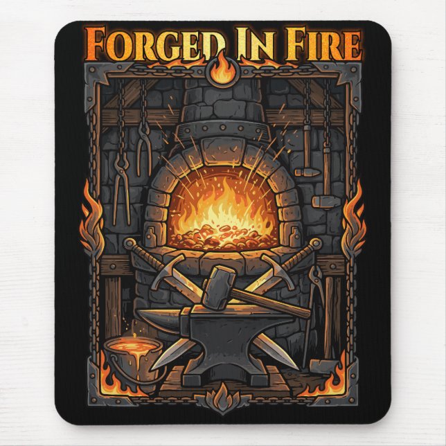 Mousepad Bigorna da Forja do Ferreiro Épico e Espadas Arte  (Frente)