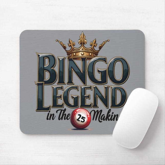 Mousepad Bingo Legend Crowed in Dourado Retro Typografia (Com mouse)