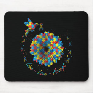 Mousepad Bird Flower Ribbon Puzzle Live Love Accept Autism 