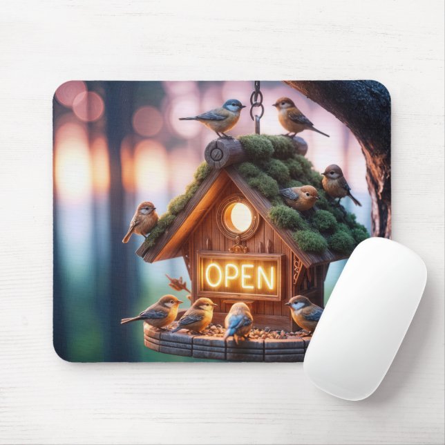 Mousepad Birdhouse com sinal aberto de Neon (Com mouse)