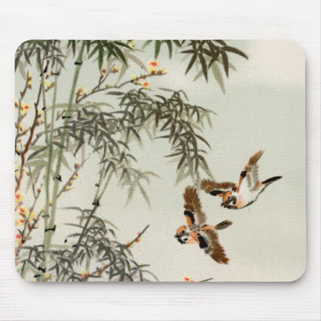 Mousepad Birds Bamboo Asian Japonês Vintage (Frente)