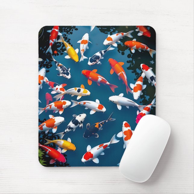 Mousepad Bird's Eye View of Colorful Koi Fish Pond (Com mouse)