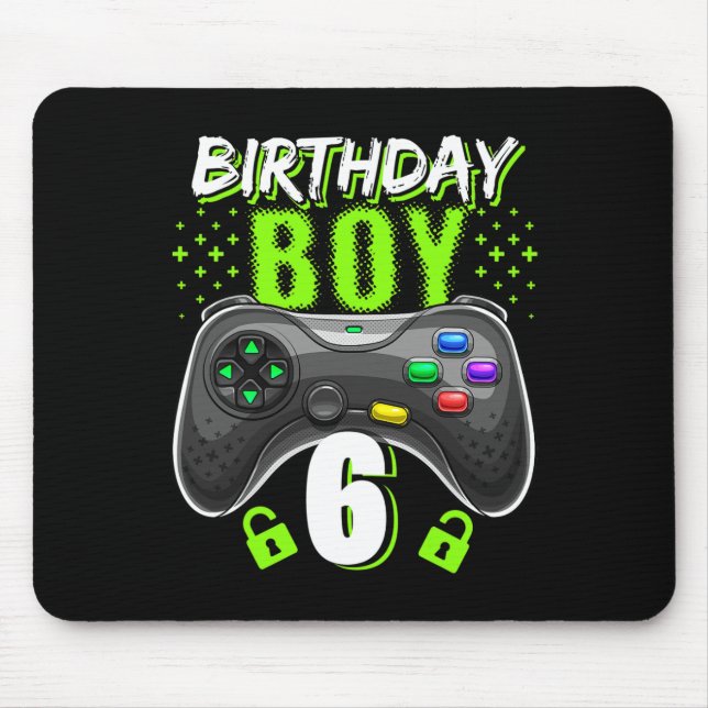 Mousepad Birthday Boy 6 Video Game Controller Gamer 6 Bir (Frente)