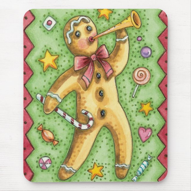 Mousepad Biscoito de Gengibre Fofo Tocando Chifre, Doce de  (Frente)