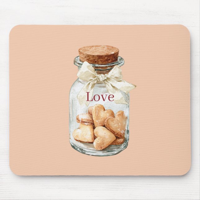 Mousepad Biscoitos Coração em Pote com Laço Branco (Frente)