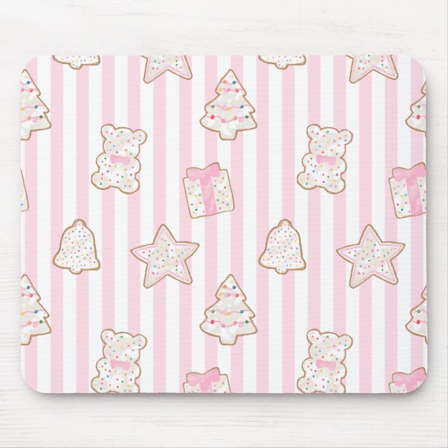Mousepad Biscoitos de Férias com Faixa Rosa (Frente)
