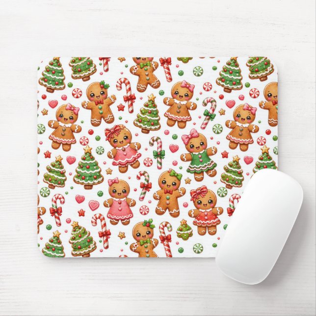 Mousepad Biscoitos de Gengibre de Natal e Bastões de Doces (Com mouse)