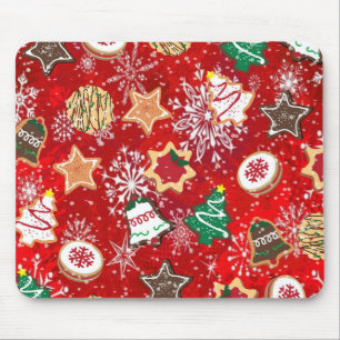 Mousepad Biscoitos de Natal e Flocos de Neve em Vermelho