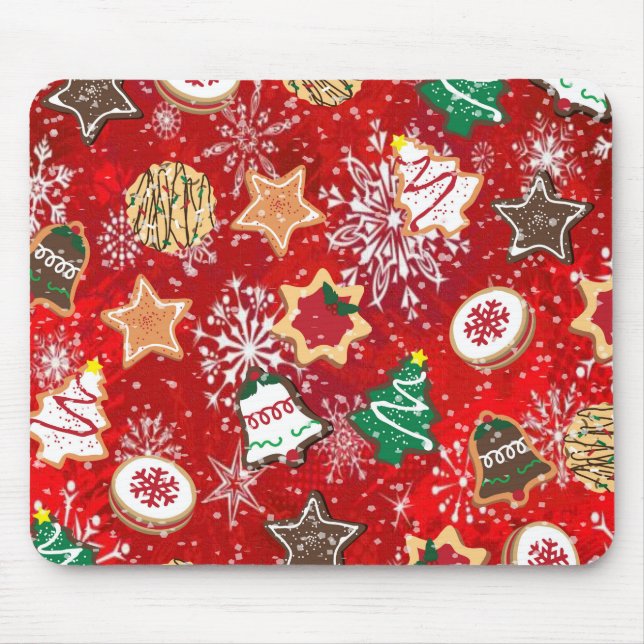 Mousepad Biscoitos de Natal e Flocos de Neve em Vermelho (Frente)
