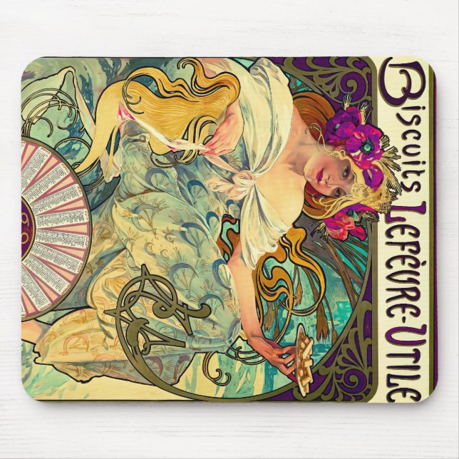 Mousepad Biscoitos Lefevre-Utile por Alphonse Mucha (1896) (Frente)