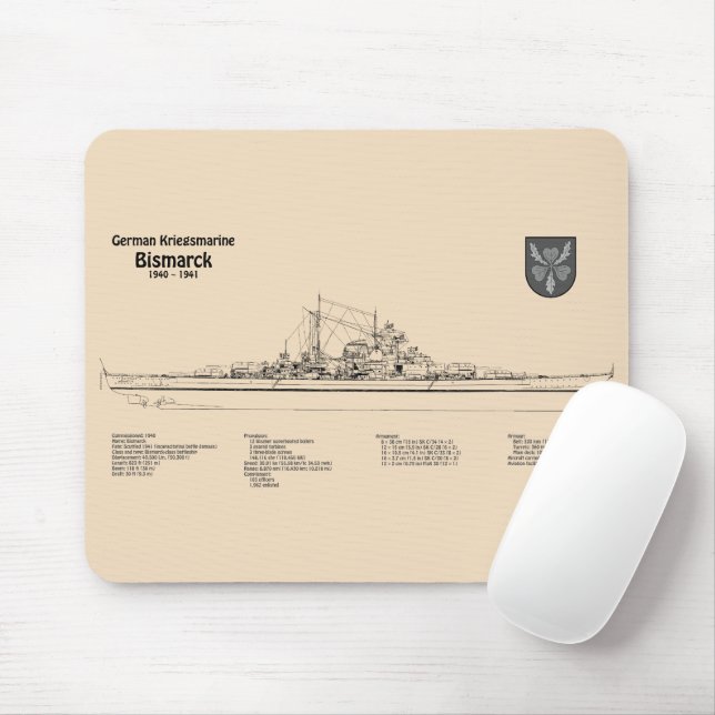 Mousepad Bismarck - Planos de Impressão Blueprint de Embarc (Com mouse)