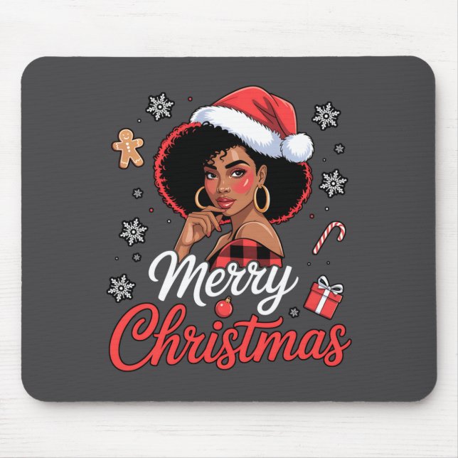 Mousepad Black African Girl American Merry Christmas Santa  (Frente)