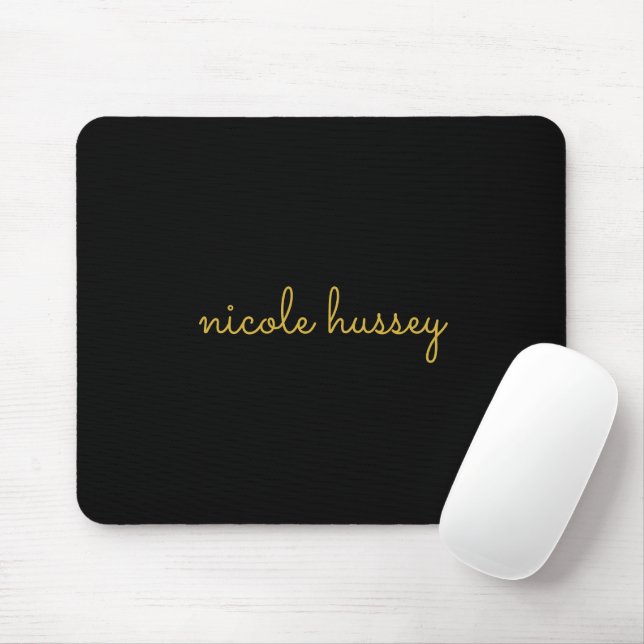 Mousepad Black and Gold Script  | Stylish Monogram Modern (Com mouse)