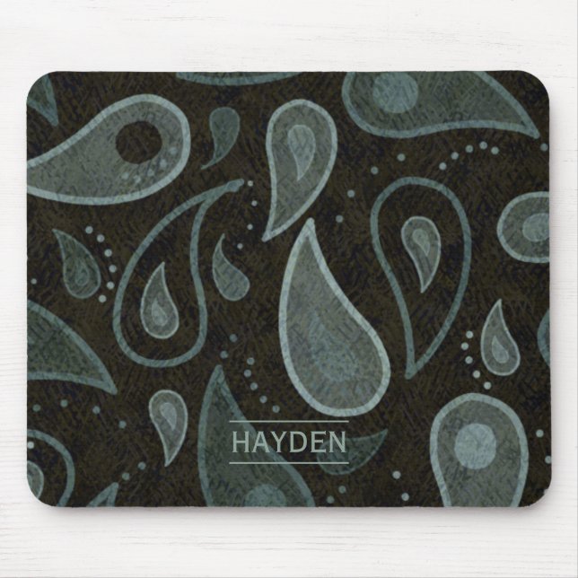 Mousepad Black and Grey Paisley Pattern Personalised (Frente)