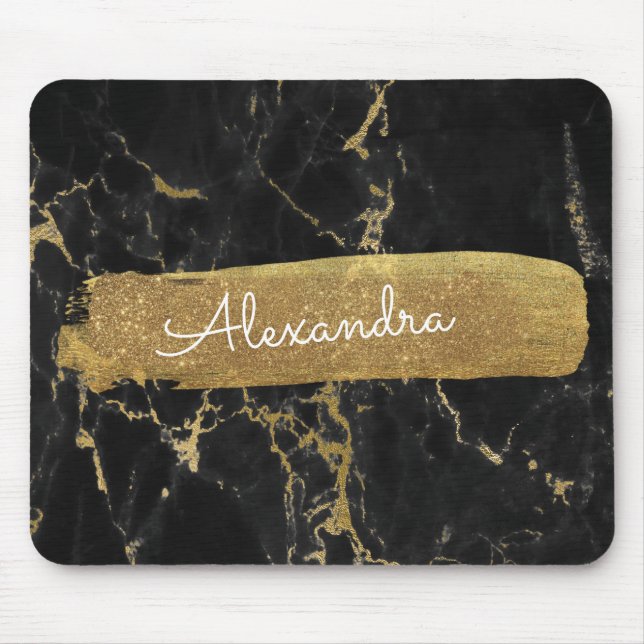 Mousepad Black and Marble with Gold Foil and Glitter (Frente)