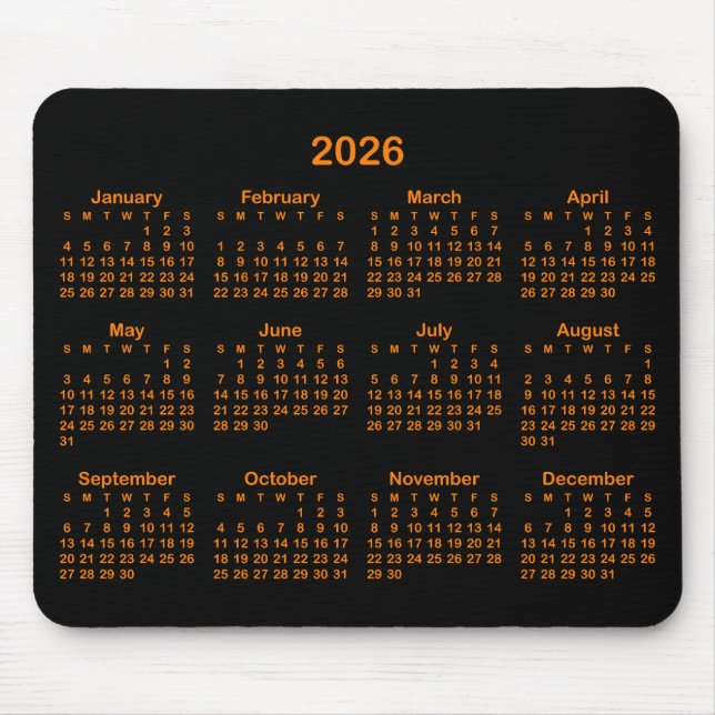 Mousepad Black and Orange 2026 Calendar (Frente)