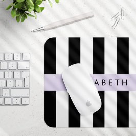 Mousepad Black and White Stripes, Stripes, Linhas, Seu Nome