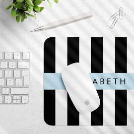 Mousepad Black and White Stripes, Stripes, Linhas, Seu Nome