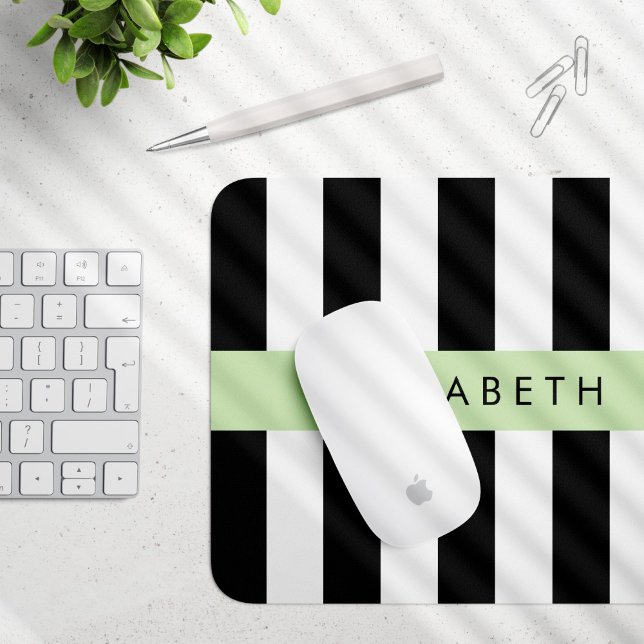 Mousepad Black and White Stripes, Stripes, Linhas, Seu Nome (Criador carregado)