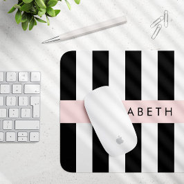 Mousepad Black and White Stripes, Stripes, Linhas, Seu Nome