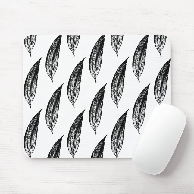 Mousepad Black and White White Lily Leaf Print (Com mouse)