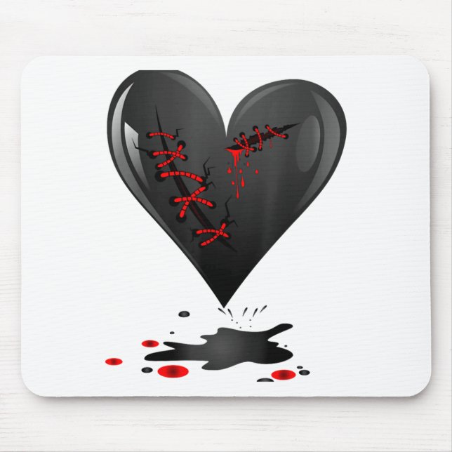 Mousepad Black Bleeding Cut Open Broken Heart Goth Valentin (Frente)