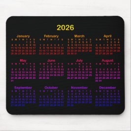 Mousepad Black Bright Rainbow Gradient 2026 Calendar