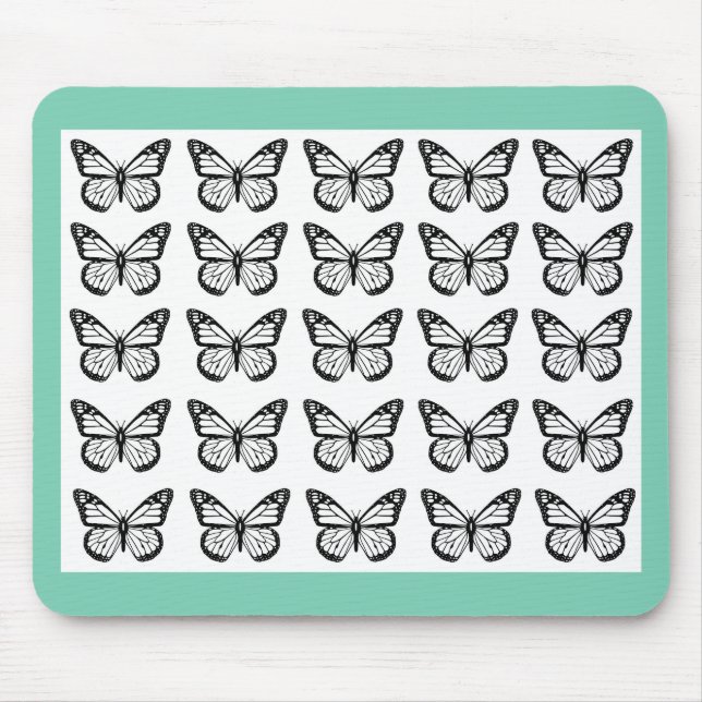 Mousepad Black Butterfly outlines on White (Frente)