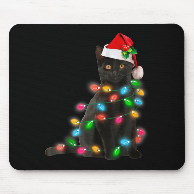 Mousepad Black Cat Christmas Light Cat Lover Christmas  (Frente)