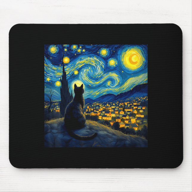Mousepad Black Cat Funny Cat Lover Mom Daddy Starry Night V (Frente)
