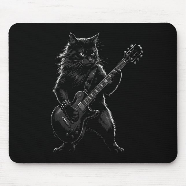 Mousepad Black Cat Playing Electric Guitar Gothic Rocker  (Frente)