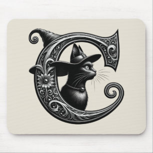 Mousepad Black Cat Witchy - Letra C Personalizada Inicial