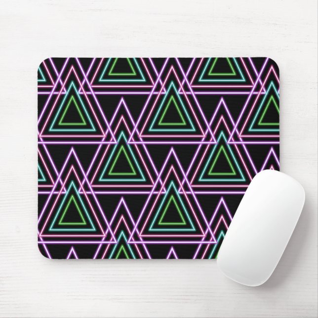Mousepad Black Colorful Retro 80's Neon Geometric Triangles (Com mouse)