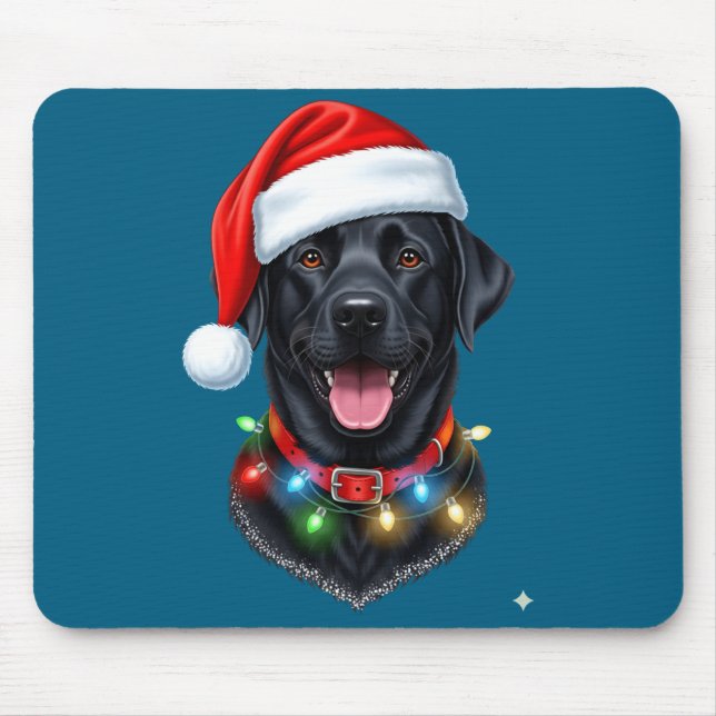 Mousepad Black Lab Labrador Christmas Dog Santa Hat Light P (Frente)