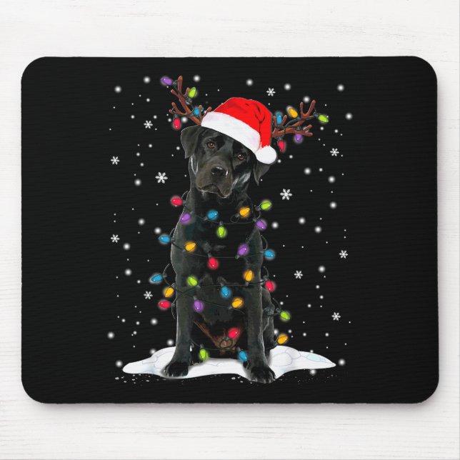 Mousepad Black Lab Labrador Christmas Tree Light Pajama Dog (Frente)