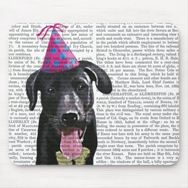 Mousepad Black Labrador com chapéu de festa (Frente)