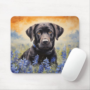 Mousepad Black Labrador em Bluebonnets