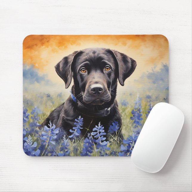 Mousepad Black Labrador em Bluebonnets (Com mouse)
