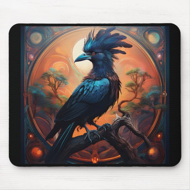 Mousepad Black Raven Perched On A Gnarled Branch  (Frente)