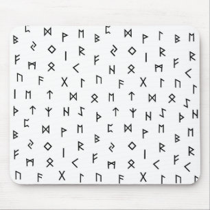 Mousepad Black Viking Runes on White Background