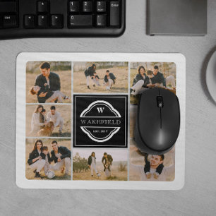 Mousepad Black White Monogram & Year Photo Collage