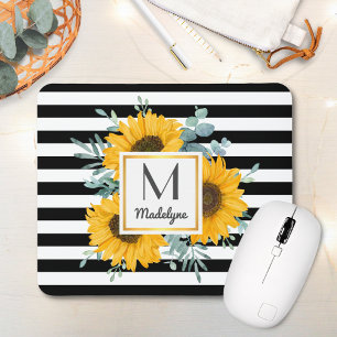 Mousepad Black White Stripes Monograma de Girassol