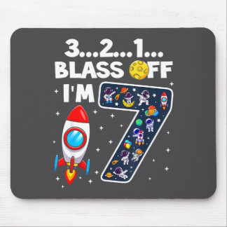 Mousepad Blast Off I'm 7 Years Old 7th Birthday Spaceship A