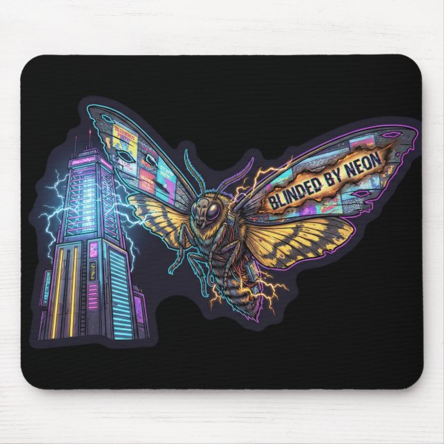 Mousepad Blinded By Neon – Cyberpunk Moth City Lights (Frente)