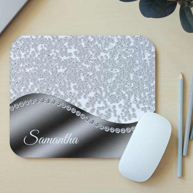 Mousepad Bling Diamantes Monograma Preto   (Criador carregado)