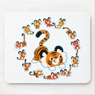 Mousepad Bloco de animação bonito Tigres Mandala (Azul)
