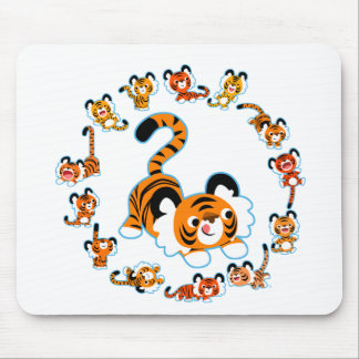 Mousepad Bloco de animação bonito Tigres Mandala (Azul)