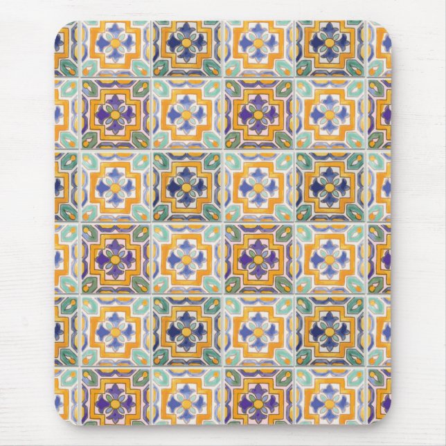 Mousepad Bloco de Azulejos Laranja-Verde-Azul (Frente)