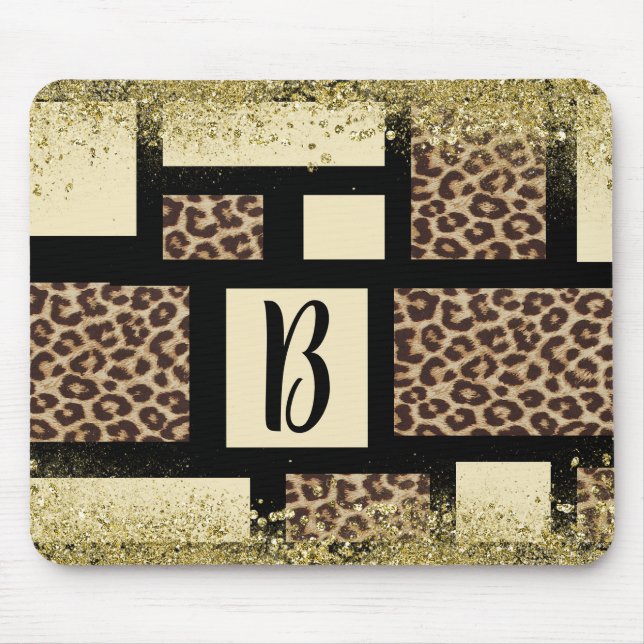Mousepad Bloco de Cor Creme Marfim Preto & Leopardo Guepard (Frente)