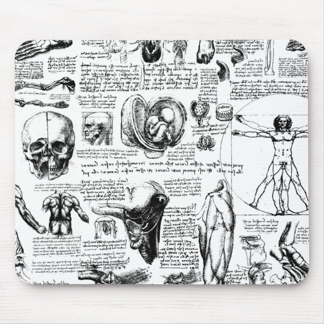 Mousepad Bloco de desenho da anatomia de da Vinci (Frente)